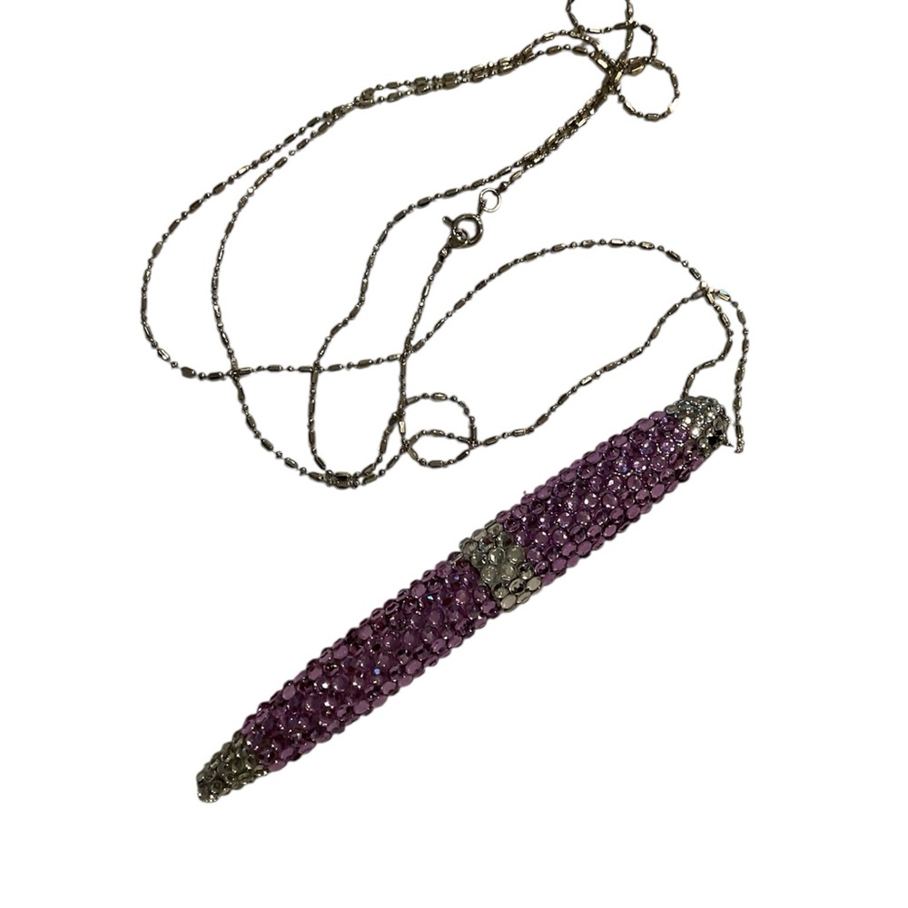 NWOT Crystal VTG Purple Metal Pen Silver Necklace Jewelry Y2K School